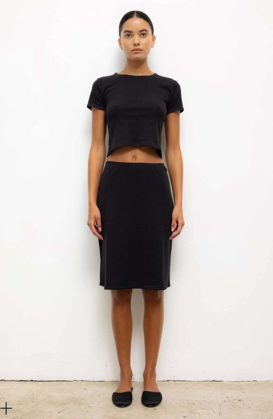 Leset Pointelle Skirt in Black Size Small 100% Cotton Pull On Comfy
